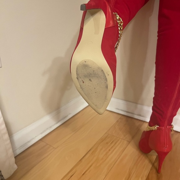2 Chains Mixed Media Boots RED boots, over-the-knee boots,  stiletto boots - Picture 7 of 11